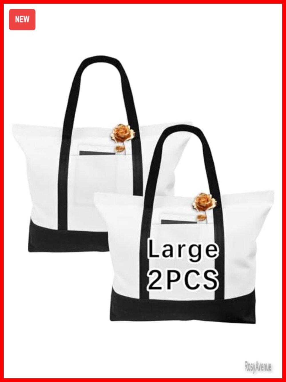 2pc Canvas Tote Bag Set with Zipper and Side Pockets Large Shoulder Bag